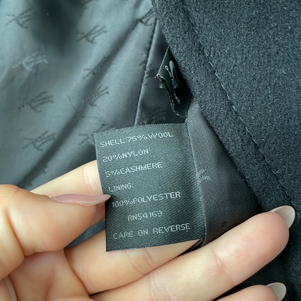 Kenneth Cole Black Oversized Collar Wool Cashmere Coat 0 - Picture 6 of 6